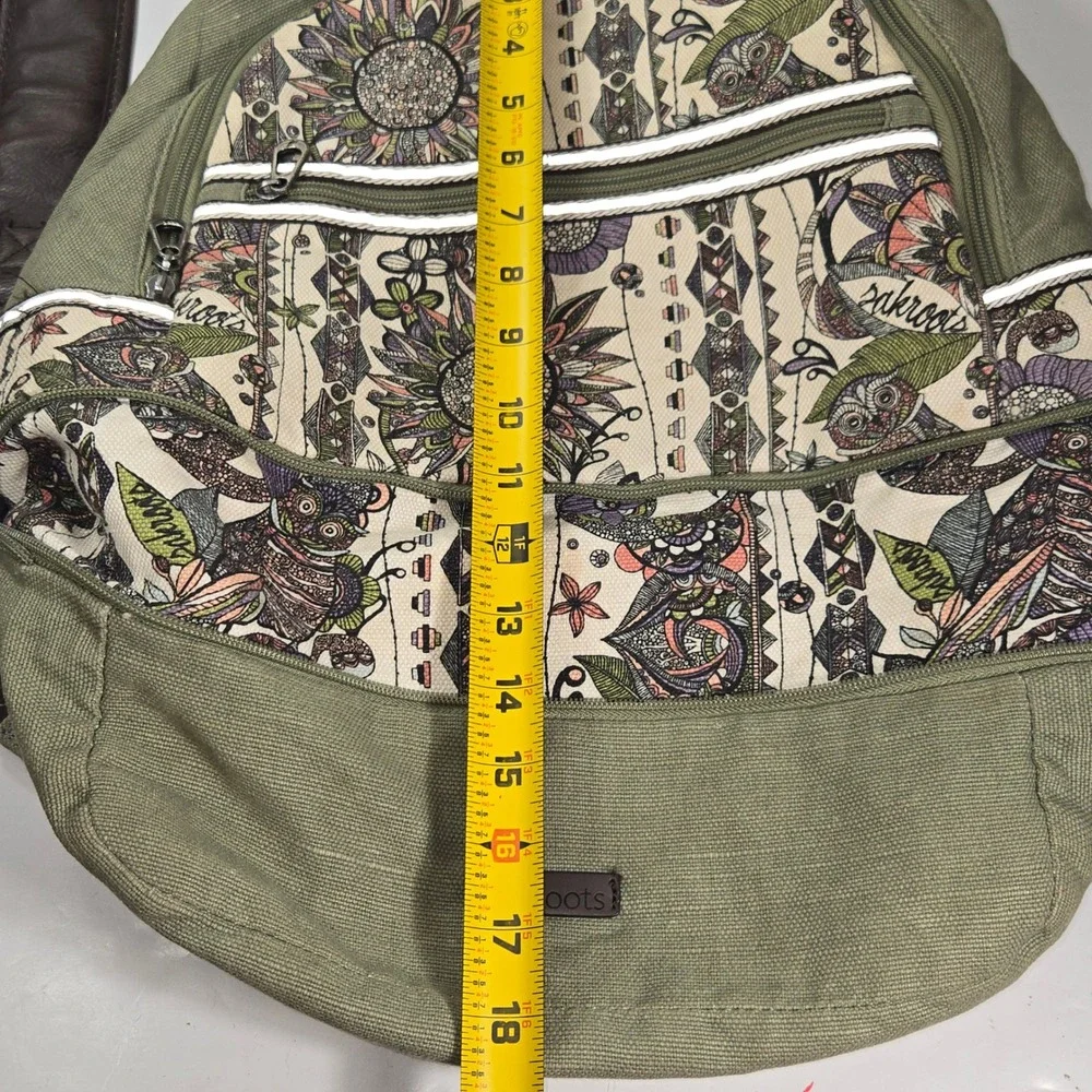 Sakroots Canvas Backpack Olive Green Spirit Desert Floral Print Laptop Bag